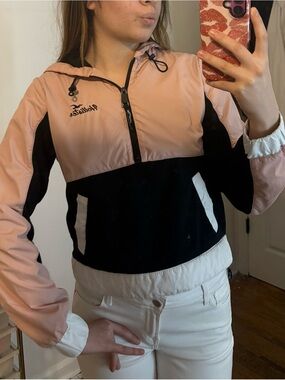 Hollister Pink Black White Colorblock Hooded Bomber Jacket